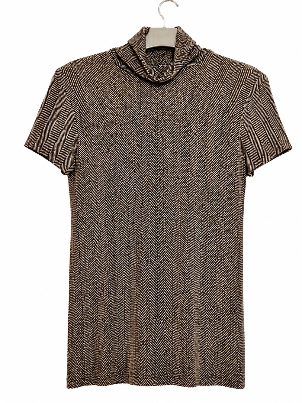Ralph Lauren Brown and Black Short-Sleeve Mock Neck Top